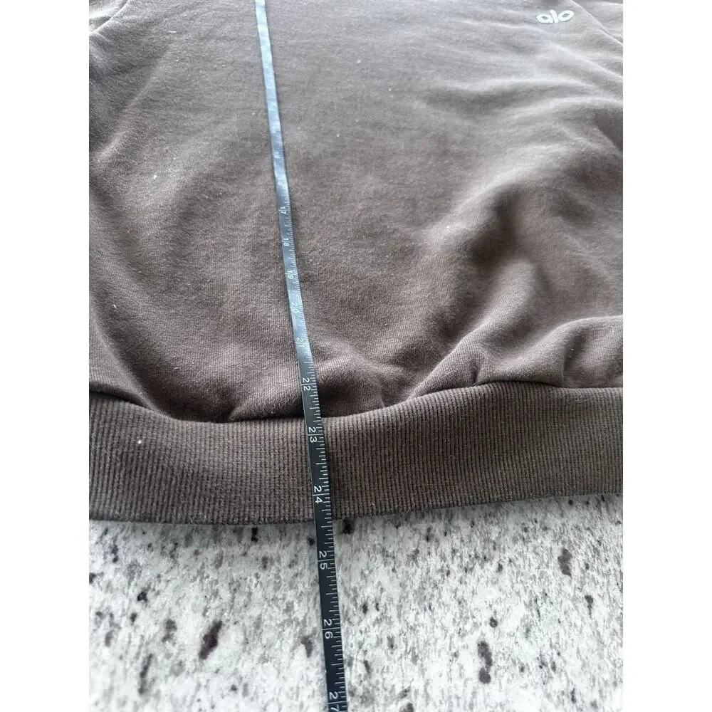 Alo Brown Pullover Sweatshirt Cotton Fleece Logo Crew Neck Long Sleeve M - Picture 9 of 10